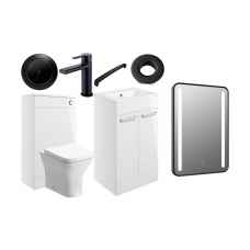 Pilton Bathroom Furniture Pack with Black Taps and Free Illuminated Mirror